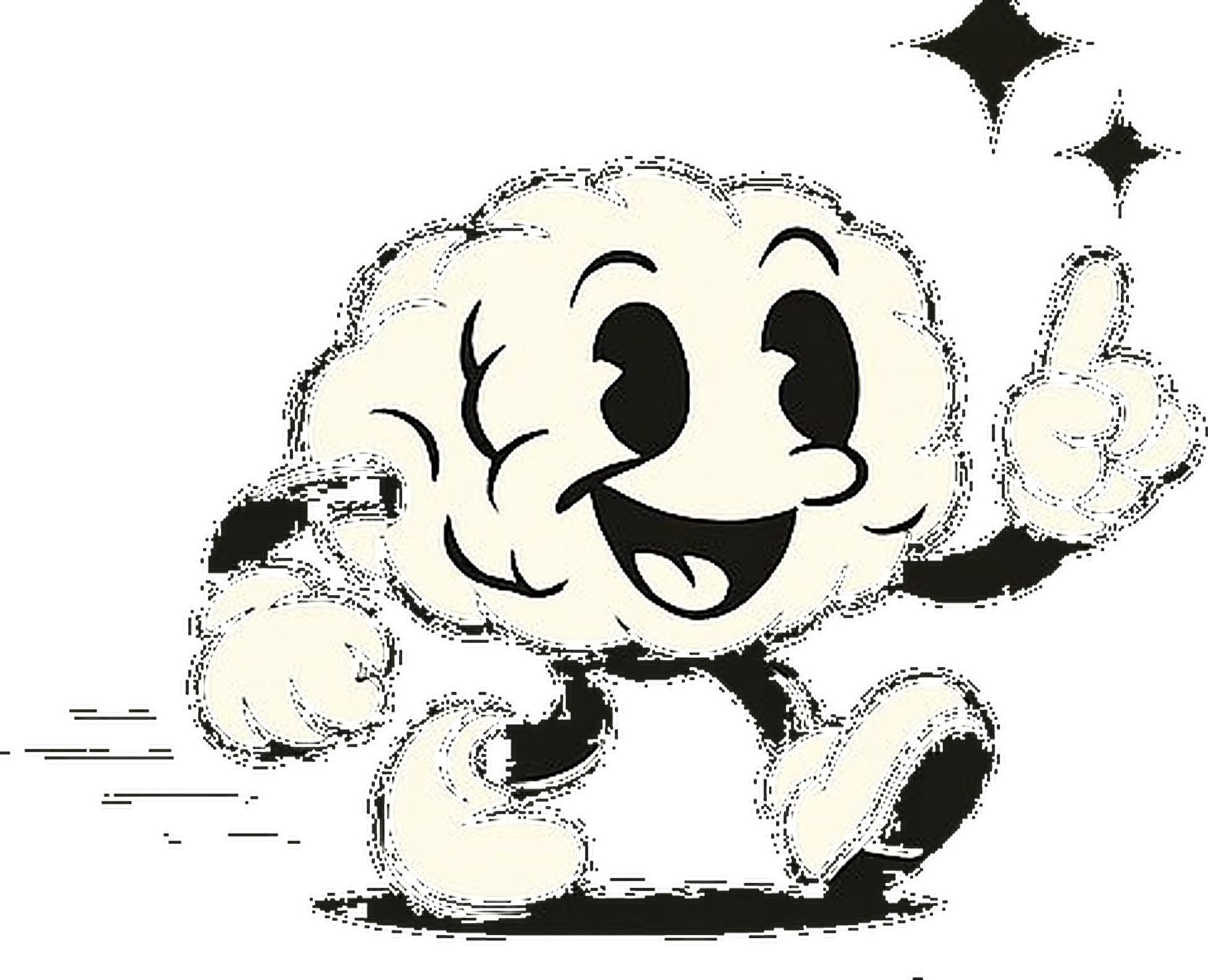 Motion MindLab brain mascot pointing upward